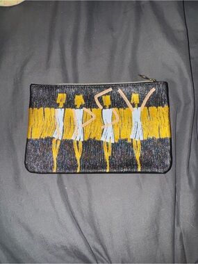 ipsy Black Zip Pouch with Yellow & Light Blue Dance Embroidery
